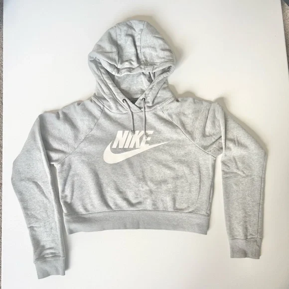 Nike Women's Cropped Grey Hoodie with White Logo Size Small - Picture 7 of 7